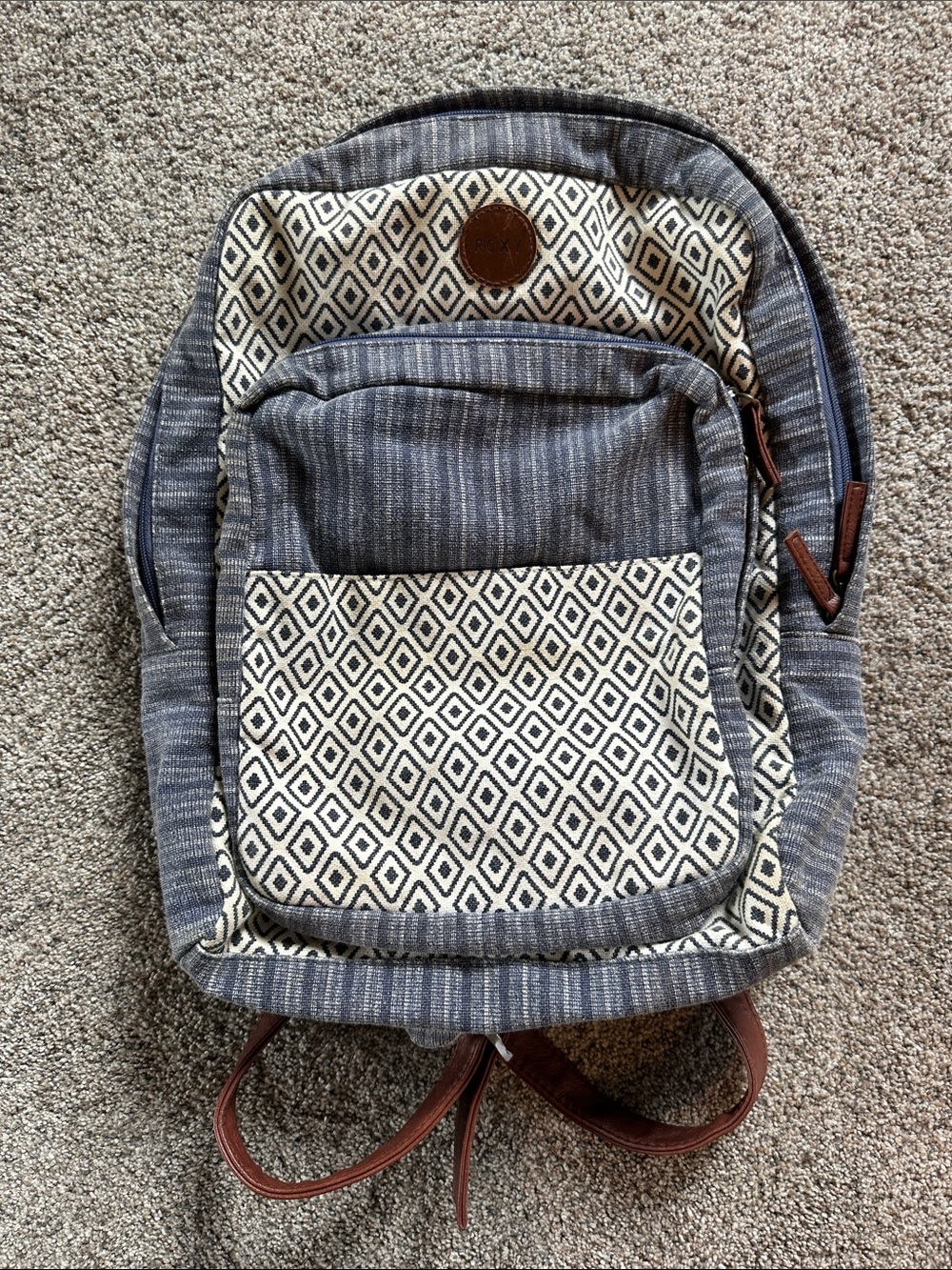Roxy Blue and Cream Patterned Backpack